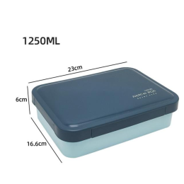 Large-capacity compartmental lunch box plastic lunch box 1250ML rectangular three-compartment sealed microwave bento box