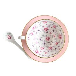 5.4OZ Ceramic Tea Cup Set Pink Floral English Tea Cups and Saucers Set with Spoon Afternoon Tea Cup