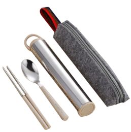 Portable Stainless Steel Flatware Spoon Chopsticks Tableware Set [G]