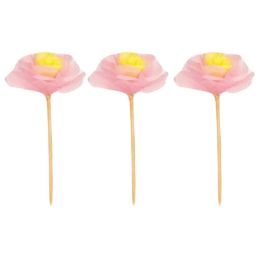 60 Pcs Disposable Cocktail Picks Party Supplies Dessert Shop Decor, Pink Flower