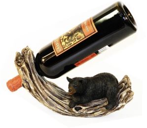 Black Bear Bottle wine Holder And Rack On an old Log