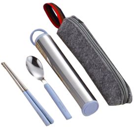 Portable Stainless Steel Flatware Spoon Chopsticks Tableware Set [F]