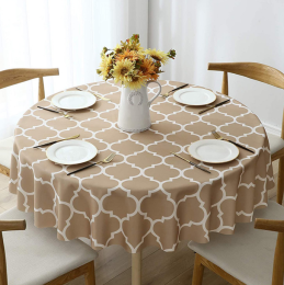 Tablecloth For Round Tables Waterproof Satin Resistant Washable Dining Table Protector (Color: Khaki, size: 120*120cm)